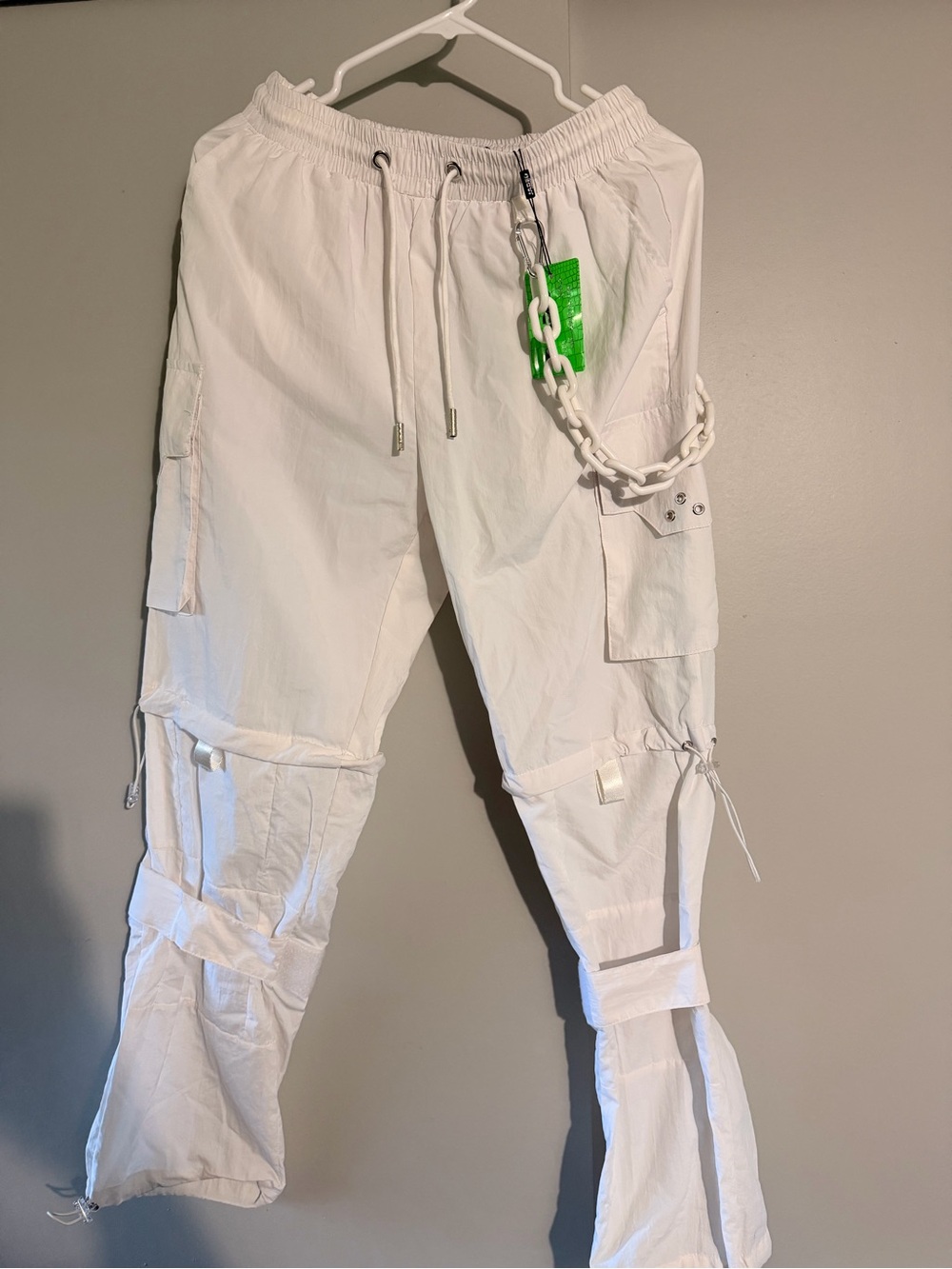 Jaded London White Men's Cargo Pants with Chain Detail parachute small y2k